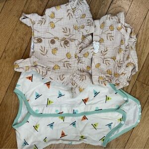 Floral and Geometric Print Baby Romper Set